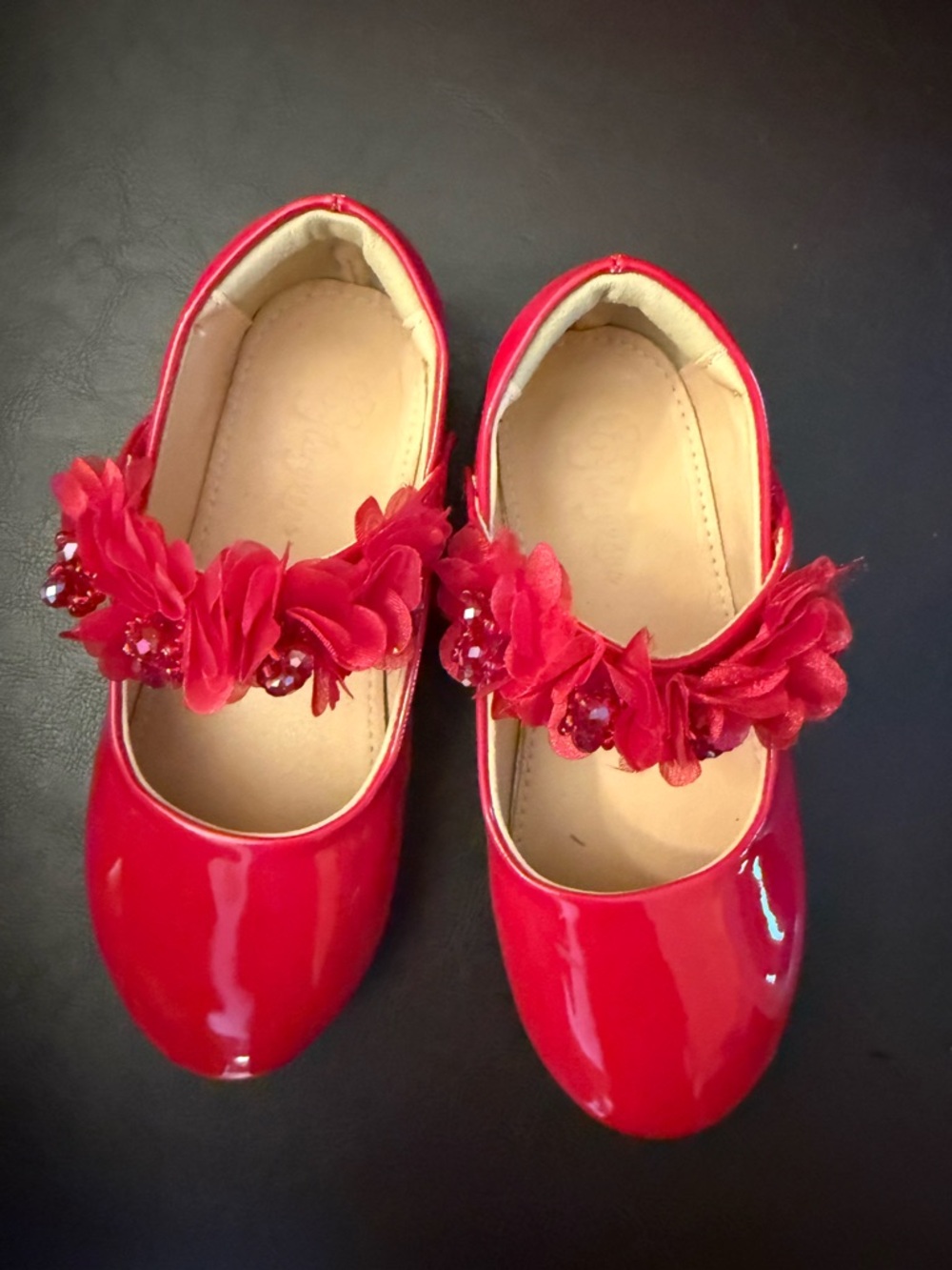Girls Red Floral Mary Jane Dress Shoes